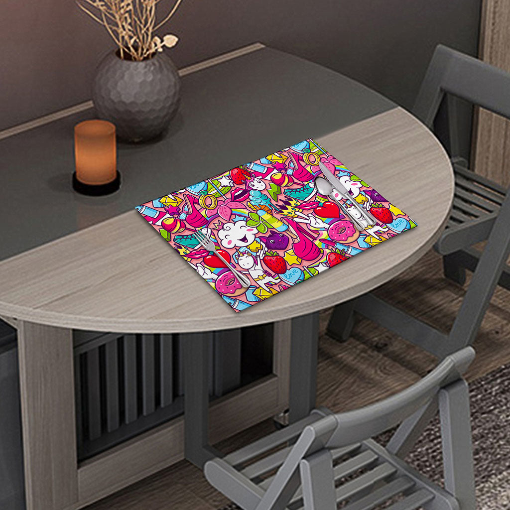 Girly Unicorn Cartoon Pattern Print Placemat