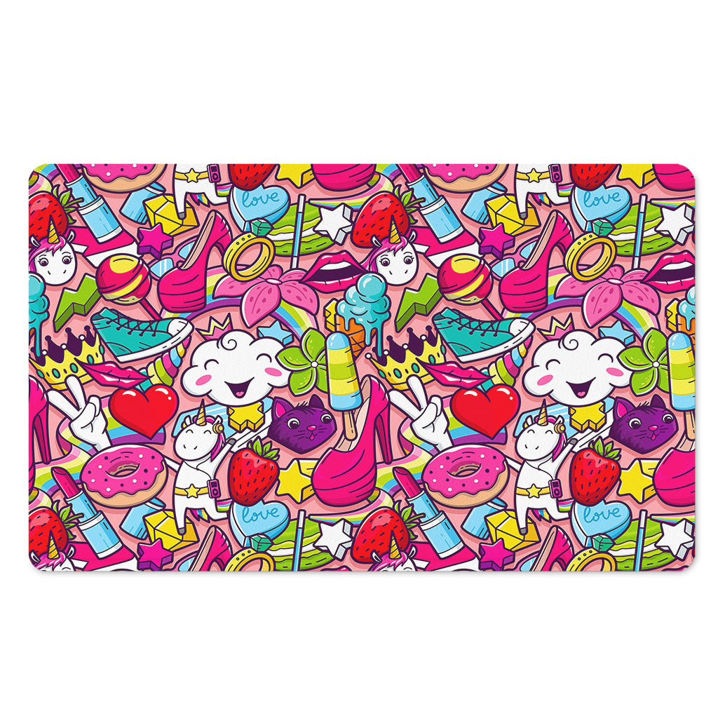 Girly Unicorn Cartoon Pattern Print Polyester Doormat