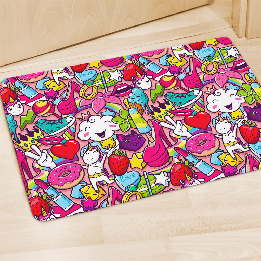 Girly Unicorn Cartoon Pattern Print Polyester Doormat