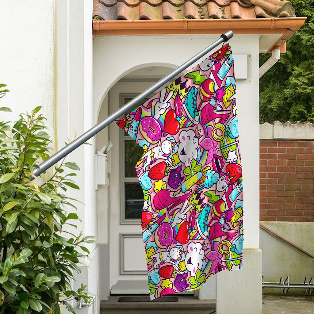 Girly Unicorn Cartoon Pattern Print Polyester Flag