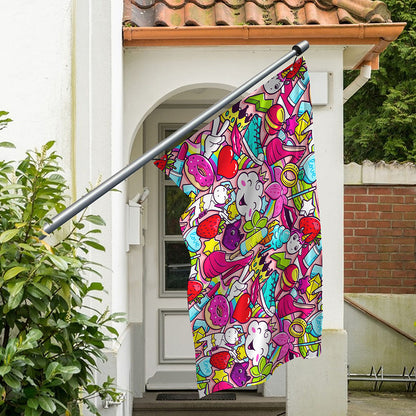 Girly Unicorn Cartoon Pattern Print Polyester Flag