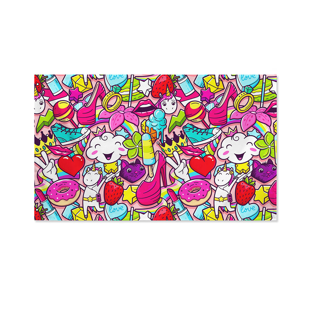 Girly Unicorn Cartoon Pattern Print Polyester Flag