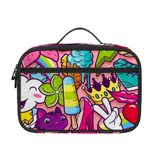 Girly Unicorn Cartoon Pattern Print Portable Lunch Bag