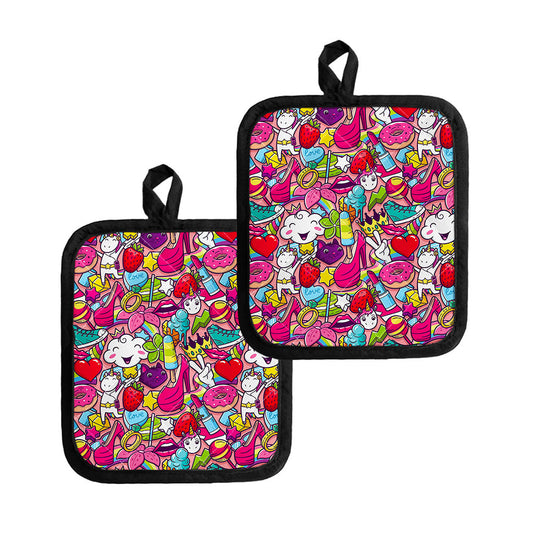 Girly Unicorn Cartoon Pattern Print Pot Holders