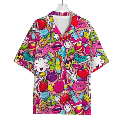 Girly Unicorn Cartoon Pattern Print Rayon Hawaiian Shirt