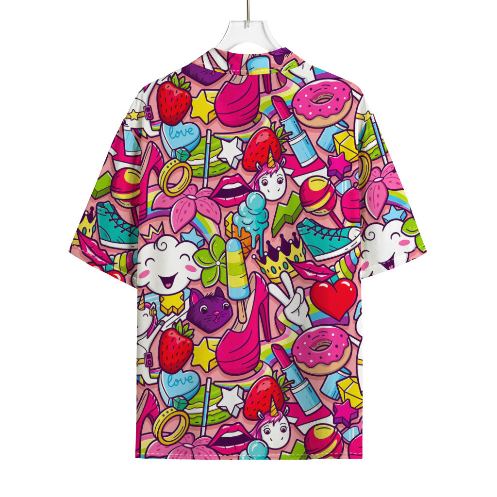 Girly Unicorn Cartoon Pattern Print Rayon Hawaiian Shirt