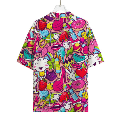 Girly Unicorn Cartoon Pattern Print Rayon Hawaiian Shirt