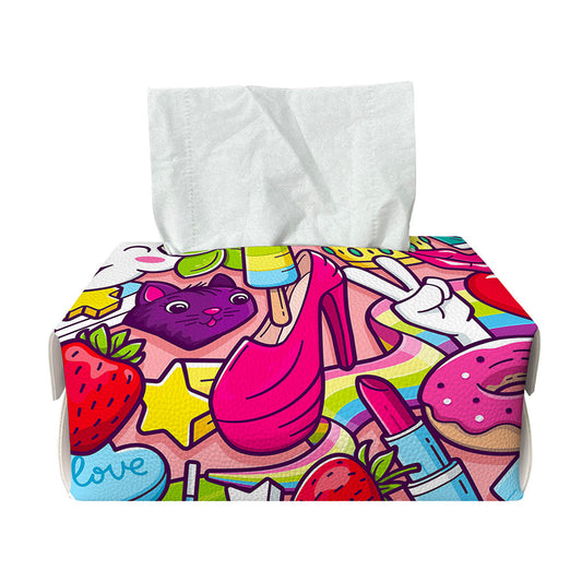 Girly Unicorn Cartoon Pattern Print Rectangle Tissue Box Cover