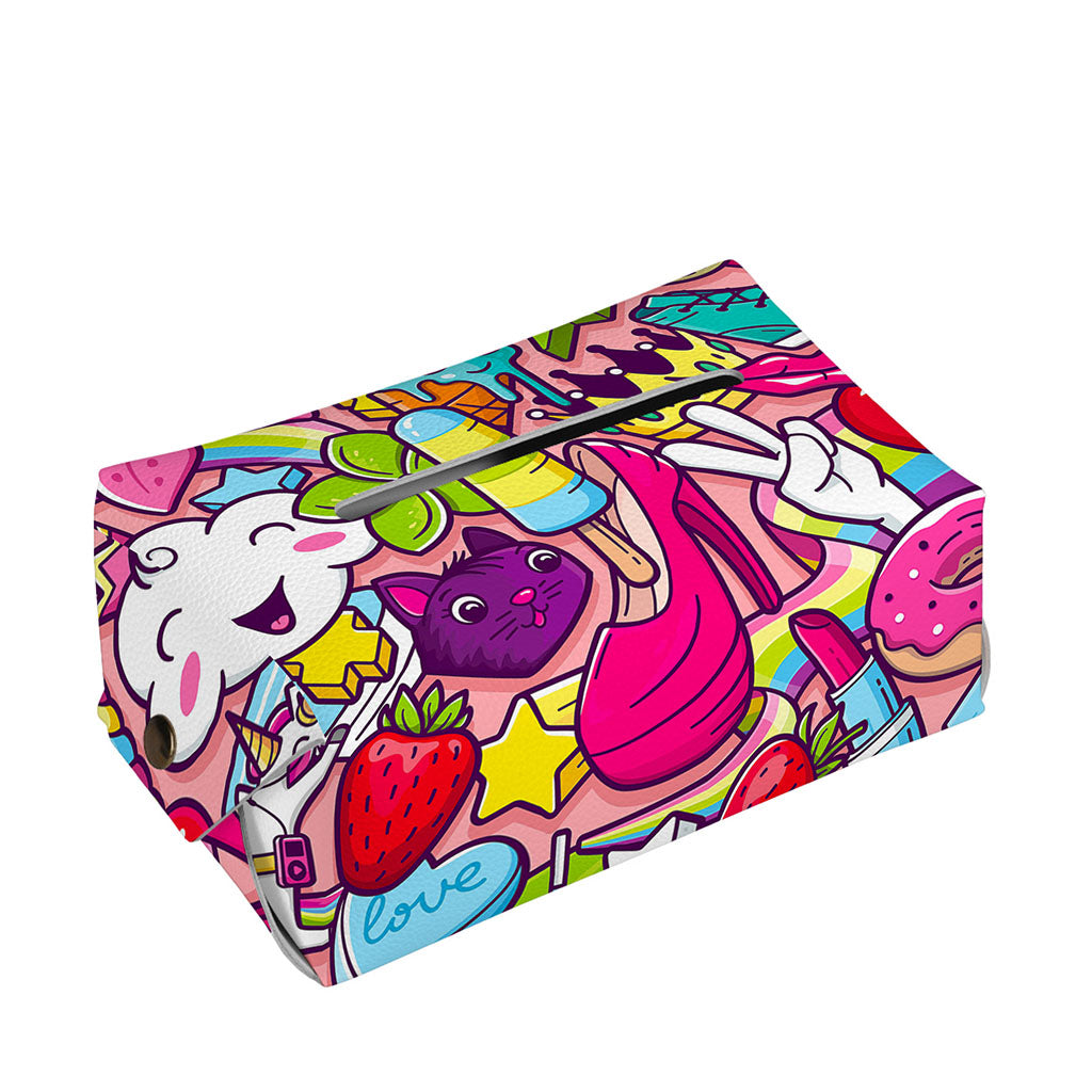 Girly Unicorn Cartoon Pattern Print Rectangle Tissue Box Cover
