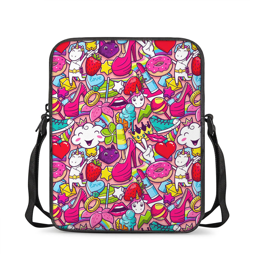 Girly Unicorn Cartoon Pattern Print Rectangular Crossbody Bag