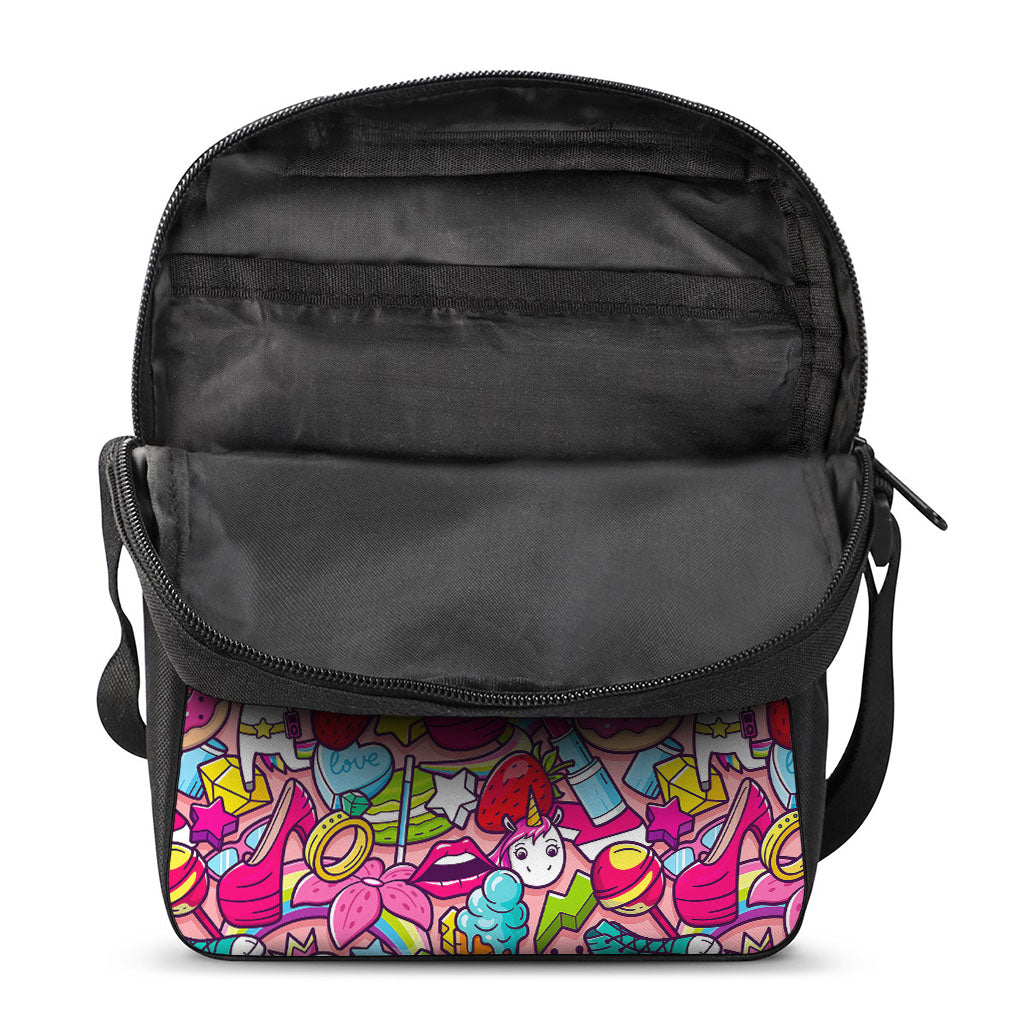 Girly Unicorn Cartoon Pattern Print Rectangular Crossbody Bag