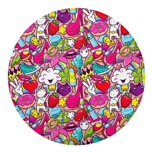 Girly Unicorn Cartoon Pattern Print Round Blanket