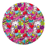 Girly Unicorn Cartoon Pattern Print Round Blanket