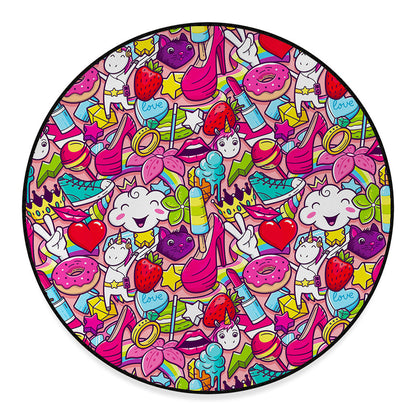Girly Unicorn Cartoon Pattern Print Round Floor Mat