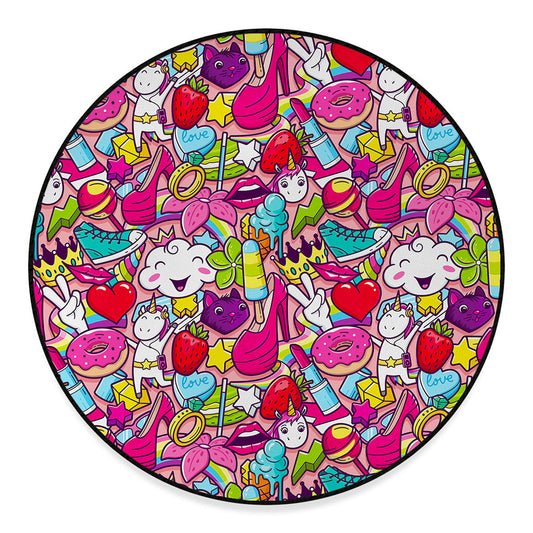 Girly Unicorn Cartoon Pattern Print Round Floor Mat