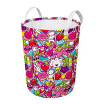 Girly Unicorn Cartoon Pattern Print Round Laundry Basket