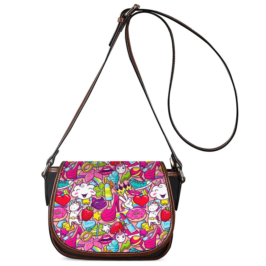 Girly Unicorn Cartoon Pattern Print Saddle Bag