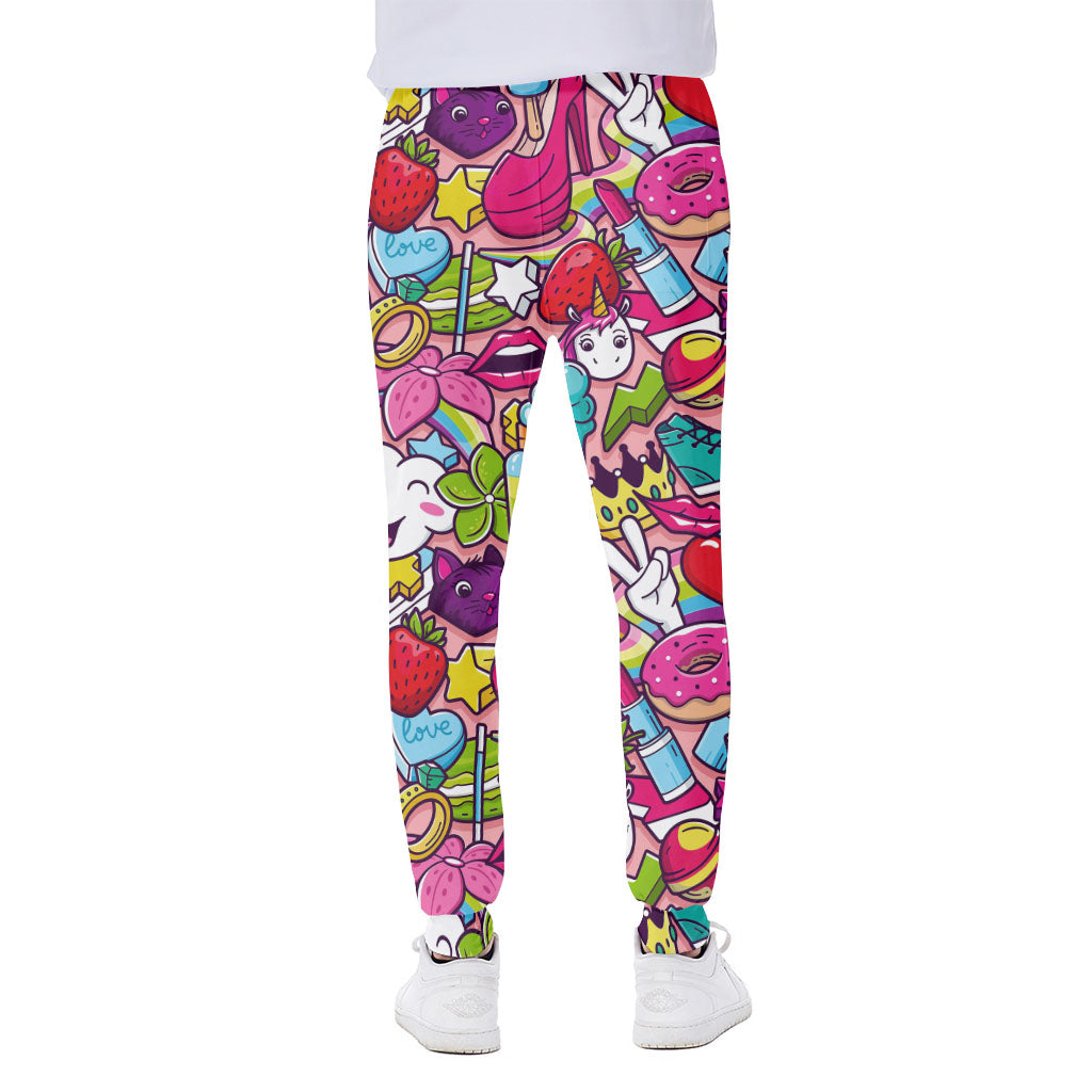 Girly Unicorn Cartoon Pattern Print Scuba Joggers