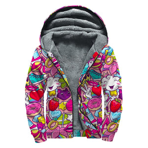 Girly Unicorn Cartoon Pattern Print Sherpa Lined Zip Up Hoodie