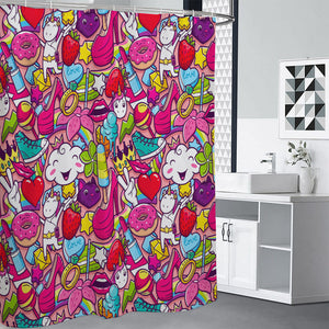 Girly Unicorn Cartoon Pattern Print Shower Curtain