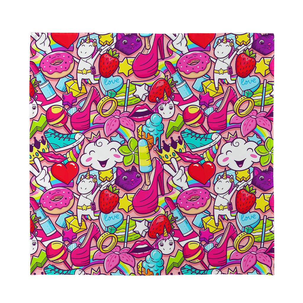 Girly Unicorn Cartoon Pattern Print Silk Bandana