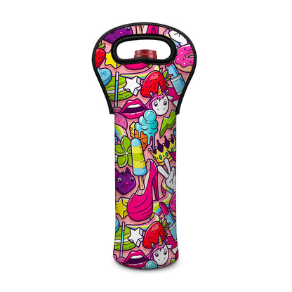 Girly Unicorn Cartoon Pattern Print Single Neoprene Wine Tote