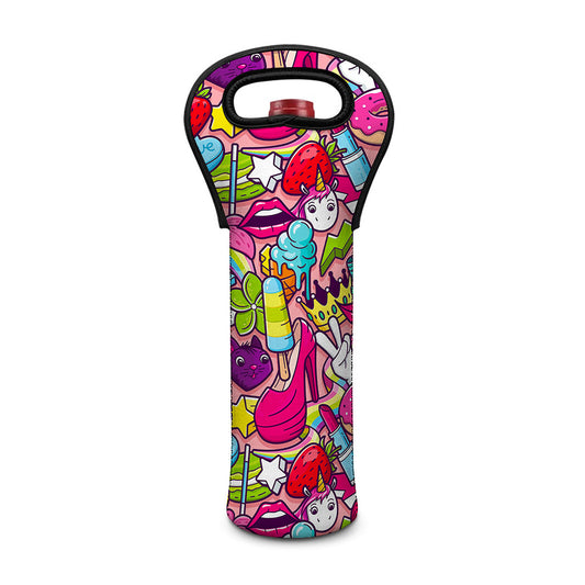 Girly Unicorn Cartoon Pattern Print Single Neoprene Wine Tote