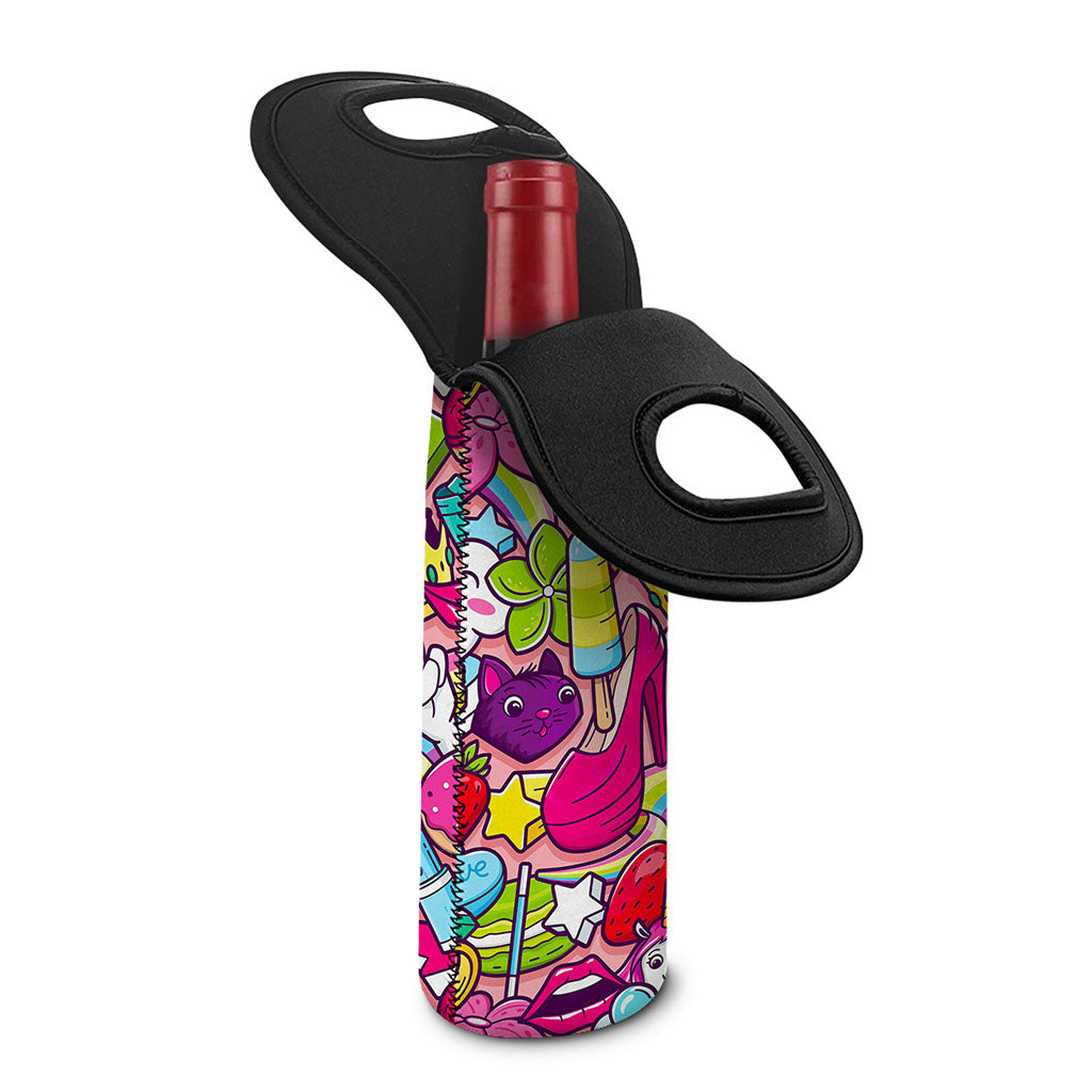 Girly Unicorn Cartoon Pattern Print Single Neoprene Wine Tote
