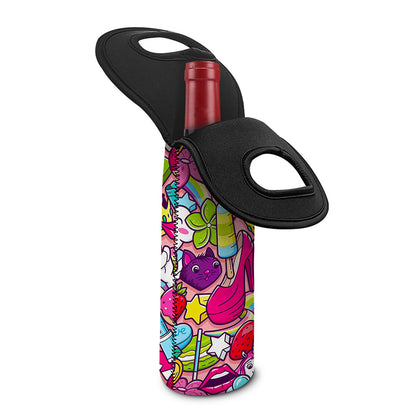 Girly Unicorn Cartoon Pattern Print Single Neoprene Wine Tote