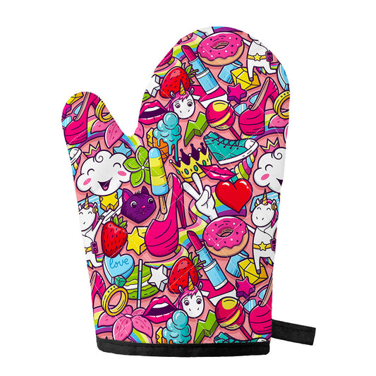 Girly Unicorn Cartoon Pattern Print Single Oven Mitt