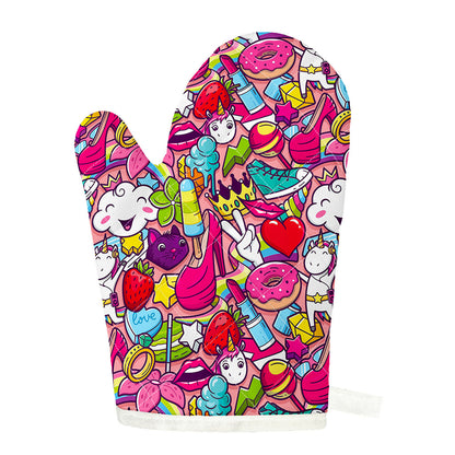 Girly Unicorn Cartoon Pattern Print Single Oven Mitt