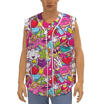 Girly Unicorn Cartoon Pattern Print Sleeveless Baseball Jersey