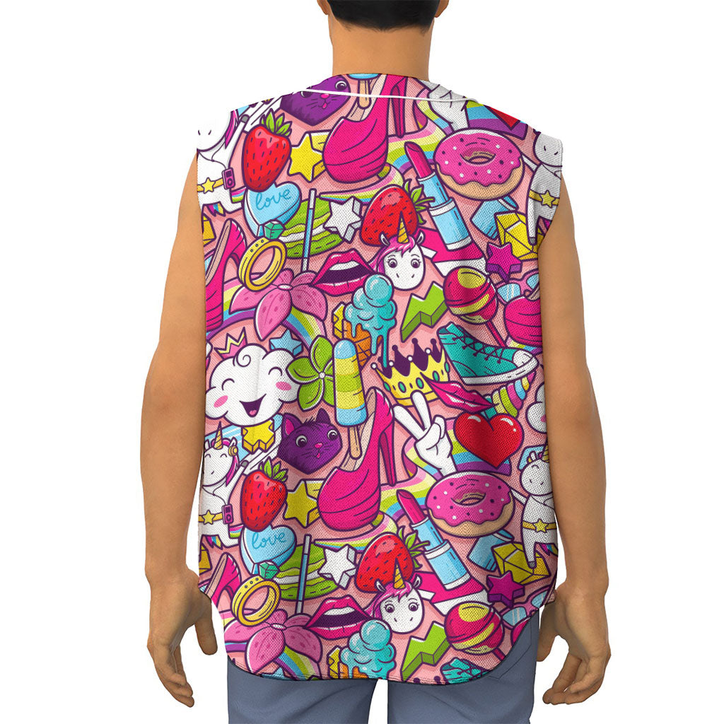 Girly Unicorn Cartoon Pattern Print Sleeveless Baseball Jersey