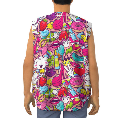 Girly Unicorn Cartoon Pattern Print Sleeveless Baseball Jersey