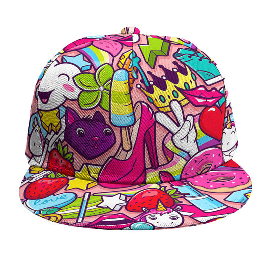 Girly Unicorn Cartoon Pattern Print Snapback Cap
