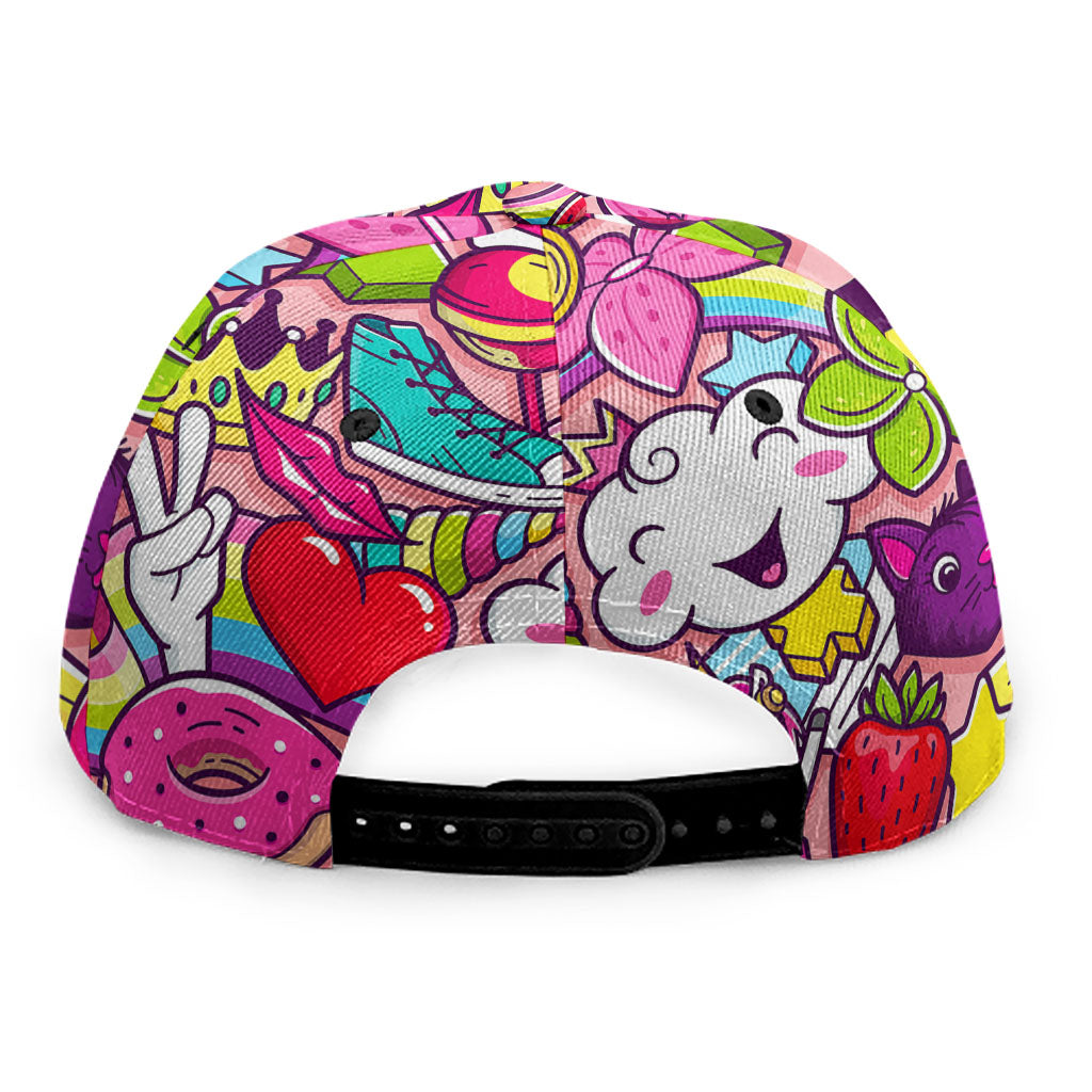 Girly Unicorn Cartoon Pattern Print Snapback Cap