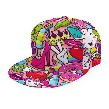 Girly Unicorn Cartoon Pattern Print Snapback Cap
