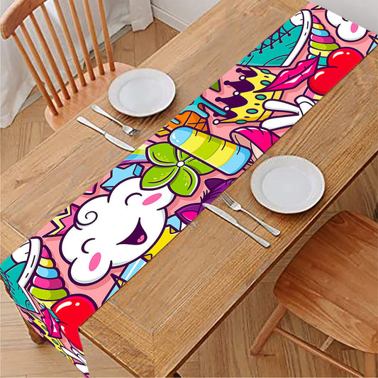Girly Unicorn Cartoon Pattern Print Table Runner
