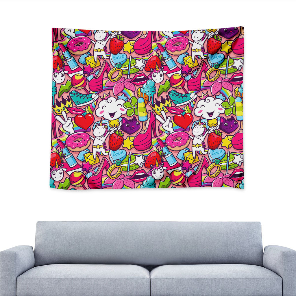 Girly Unicorn Cartoon Pattern Print Tapestry