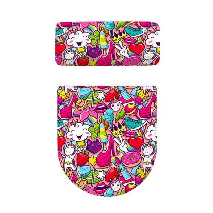 Girly Unicorn Cartoon Pattern Print Toilet Lid And Tank Cover Set