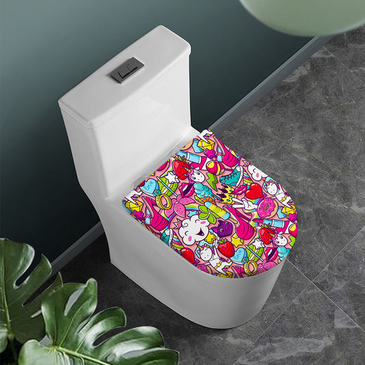 Girly Unicorn Cartoon Pattern Print Toilet Lid Cover
