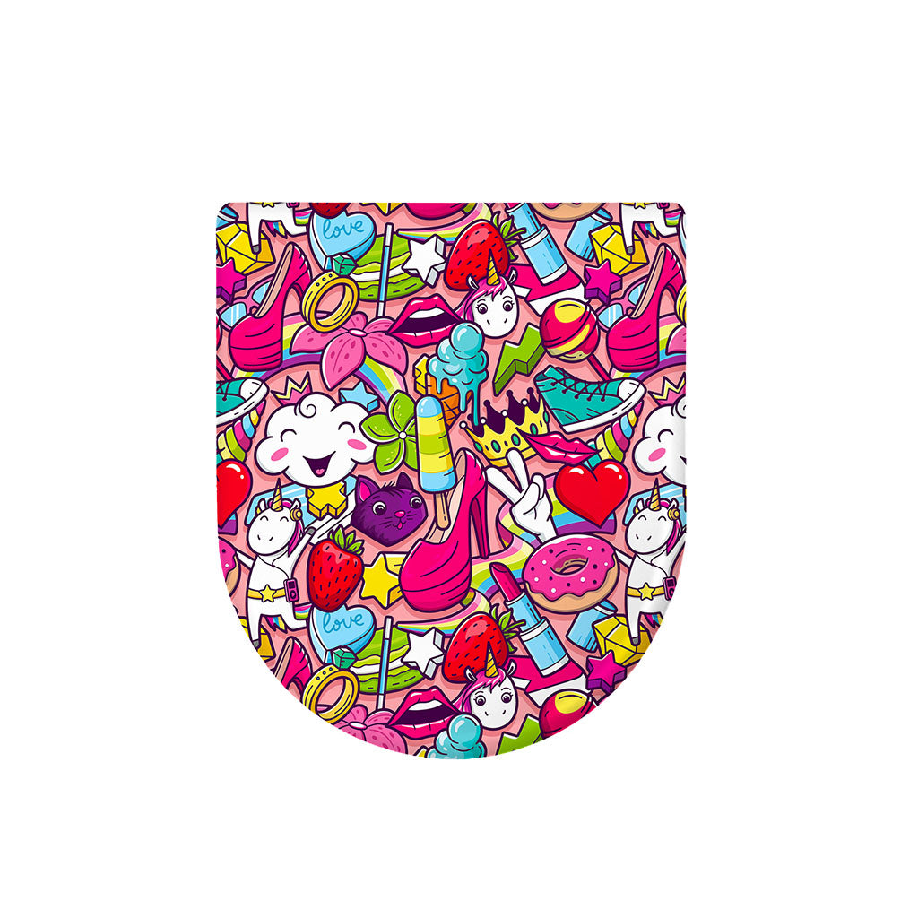Girly Unicorn Cartoon Pattern Print Toilet Lid Cover