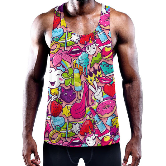 Girly Unicorn Cartoon Pattern Print Training Tank Top