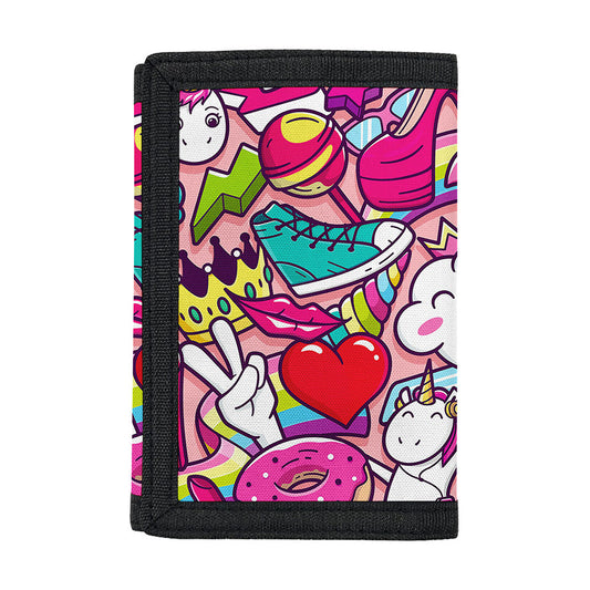 Girly Unicorn Cartoon Pattern Print Trifold Wallet