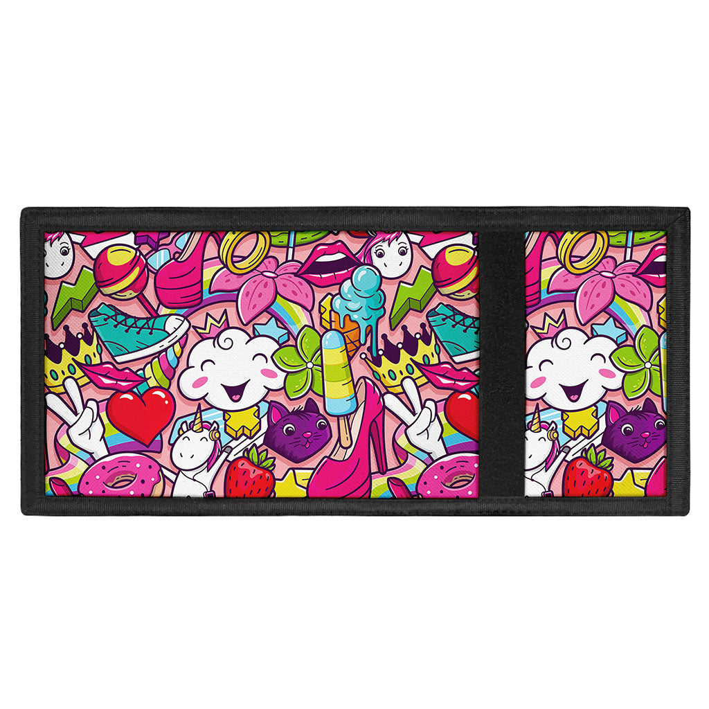 Girly Unicorn Cartoon Pattern Print Trifold Wallet