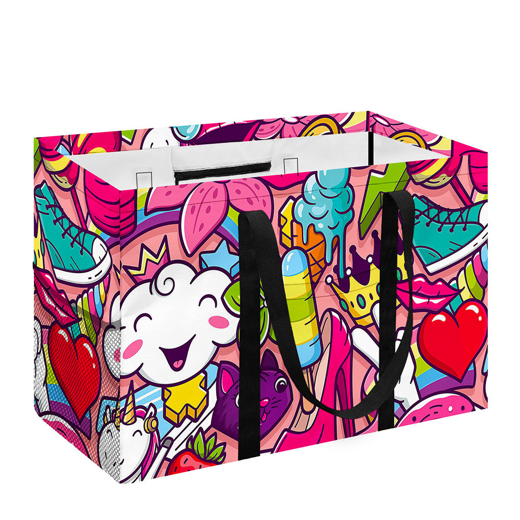 Girly Unicorn Cartoon Pattern Print Utility Tote Bag