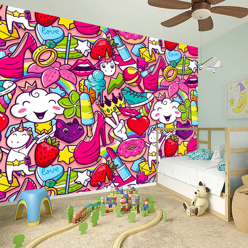 Girly Unicorn Cartoon Pattern Print Wall Sticker