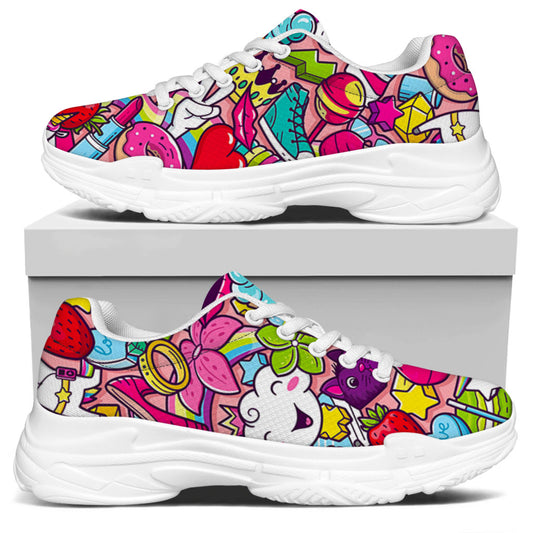 Girly Unicorn Cartoon Pattern Print White Chunky Shoes