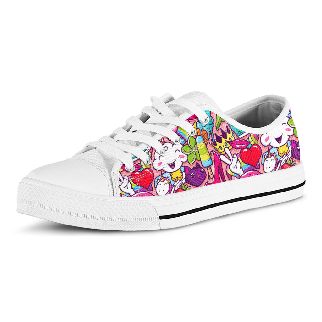 Girly Unicorn Cartoon Pattern Print White Low Top Sneakers