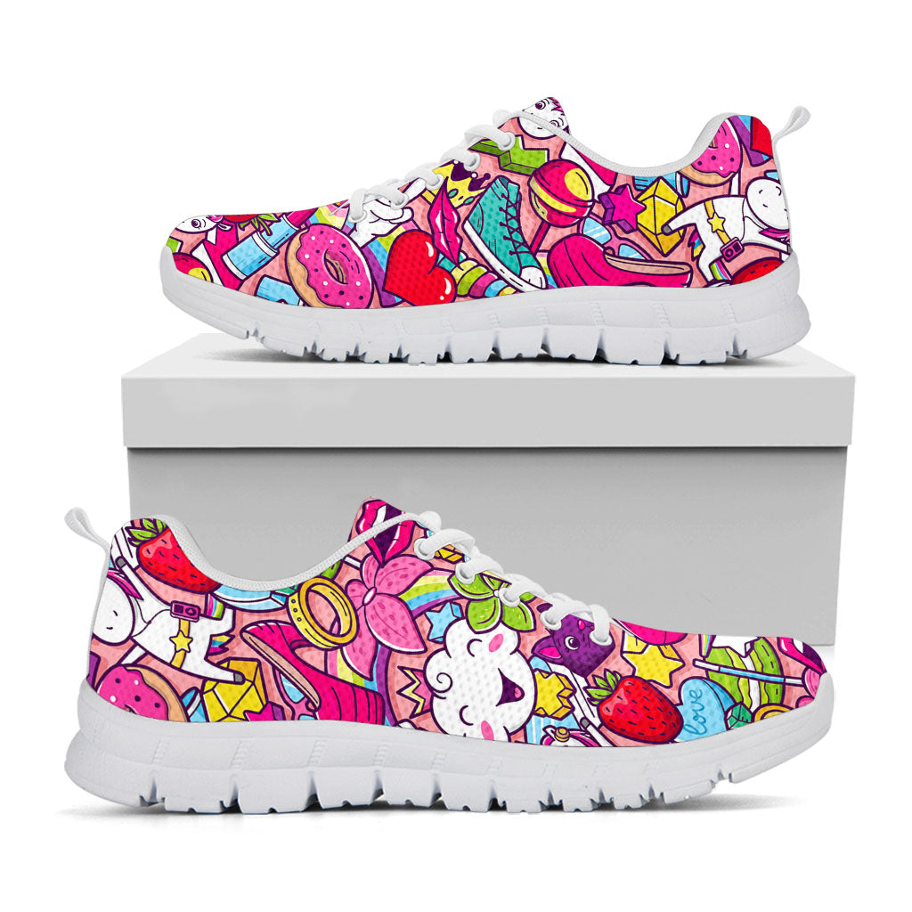 Girly Unicorn Cartoon Pattern Print White Running Shoes